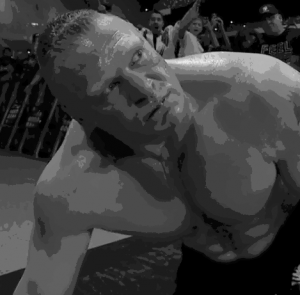 Lesnar looking defeated and humiliated.
